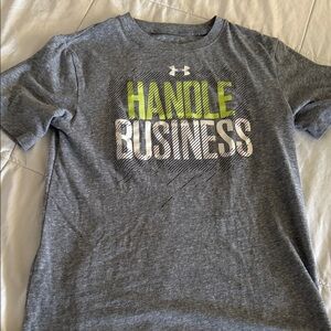Under Armour Kids Gray Tee with Green and White Graphic